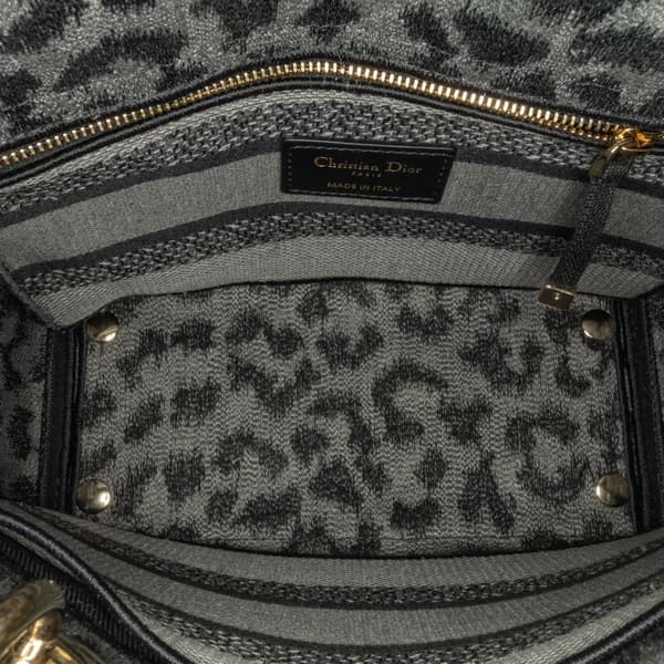 Pre-owned Dior Mizza Medium Embroidered Canvas Leopard Lady D Lite Gray