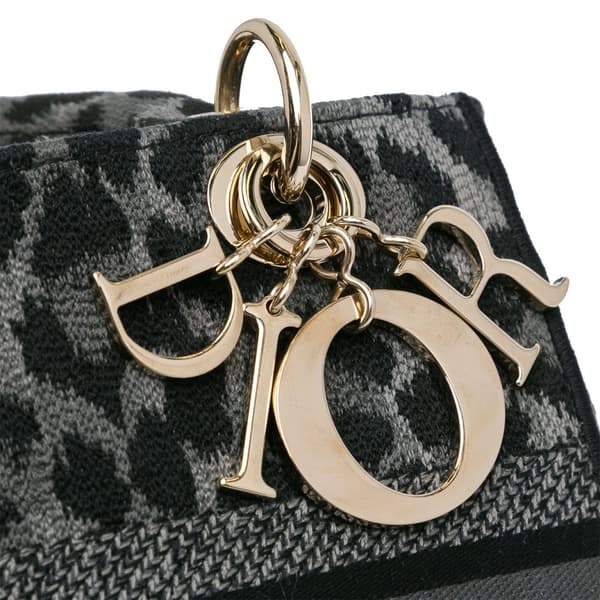 Pre-owned Dior Mizza Medium Embroidered Canvas Leopard Lady D Lite Gray