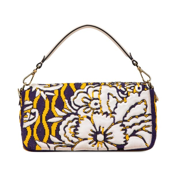 Pre-owned Fendi Beaded Satin Baguette Satchel Purple