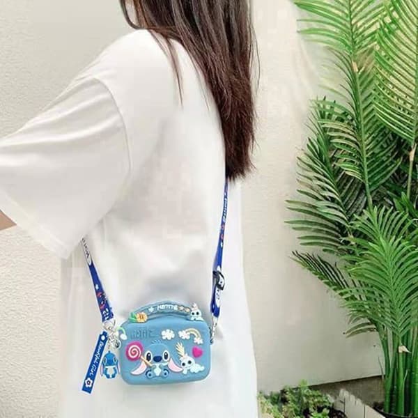 Stitch Axelväska med Crossbody, Aain Bag med dragkedja, Söt Anime Stitch Myntväska, Blå