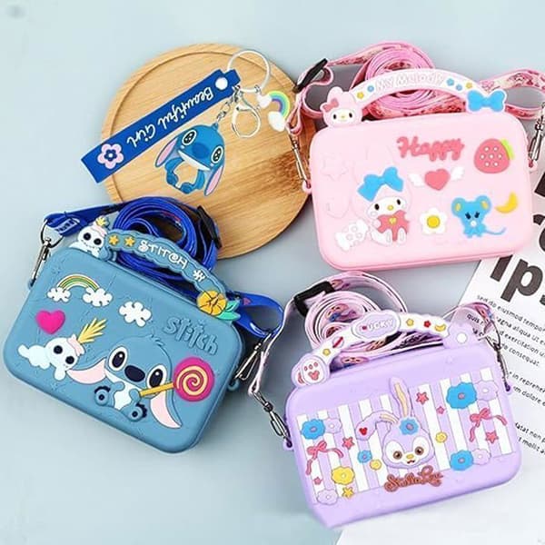 Stitch Axelväska med Crossbody, Aain Bag med dragkedja, Söt Anime Stitch Myntväska, Blå