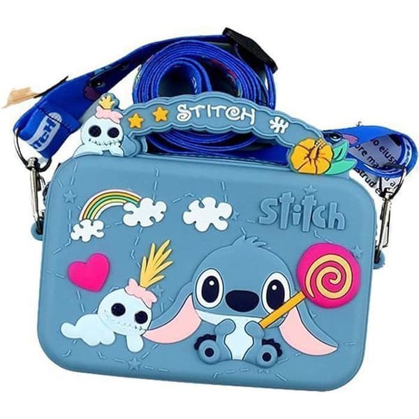 Stitch Axelväska med Crossbody, Aain Bag med dragkedja, Söt Anime Stitch Myntväska, Blå