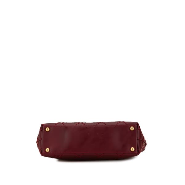 Pre-owned Chanel CC Lambskin Wild Stitch Handbag Red