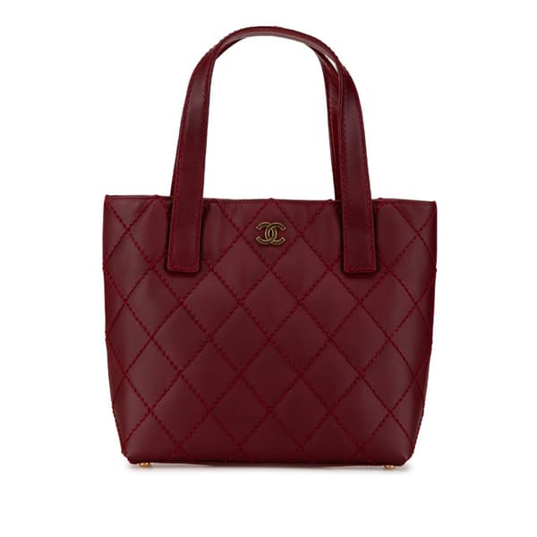 Pre-owned Chanel CC Lambskin Wild Stitch Handbag Red