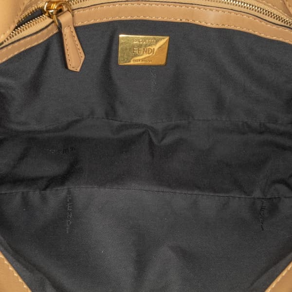 Pre-owned Fendi Small Zucca Shearling Baguette Satchel Brown