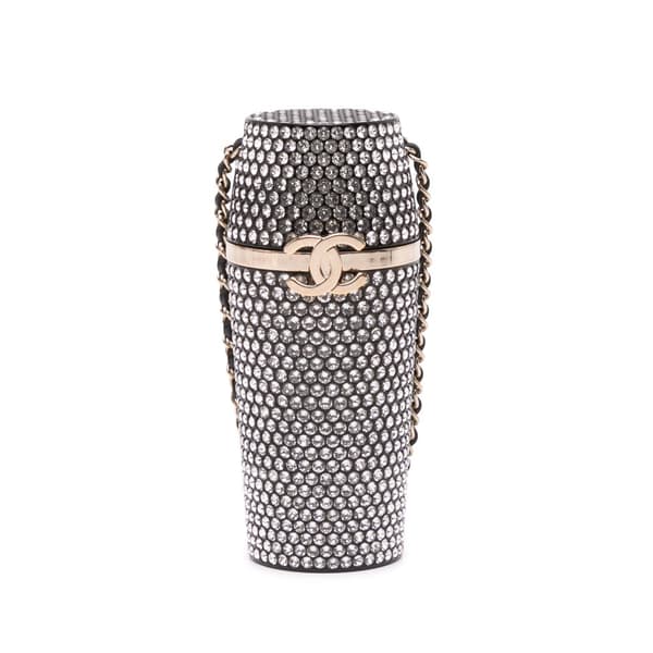 Pre-owned Chanel Crystal Lipstick Case on Chain Black