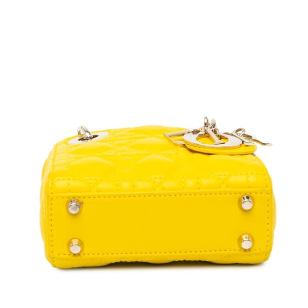Pre-owned Dior Micro Lambskin Cannage Lady Dior Yellow