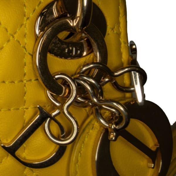 Pre-owned Dior Micro Lambskin Cannage Lady Dior Yellow
