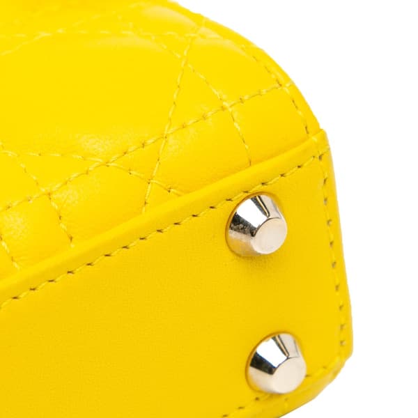Pre-owned Dior Micro Lambskin Cannage Lady Dior Yellow