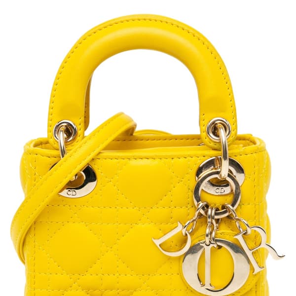 Pre-owned Dior Micro Lambskin Cannage Lady Dior Yellow
