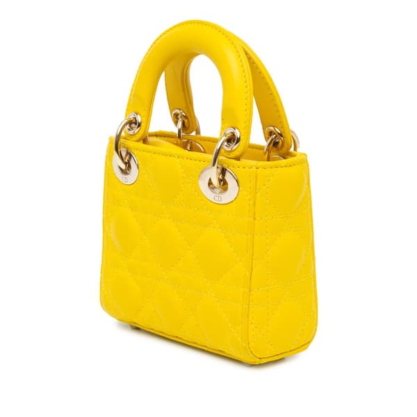 Pre-owned Dior Micro Lambskin Cannage Lady Dior Yellow