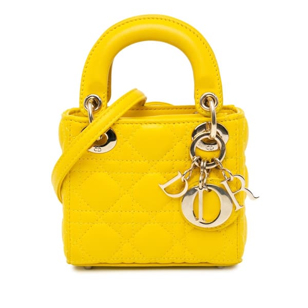 Pre-owned Dior Micro Lambskin Cannage Lady Dior Yellow