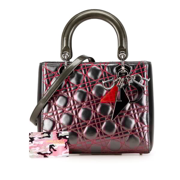 Pre-owned Dior Anselm Reyle Medium Metallic Lambskin Cannage Lady Dior Gray