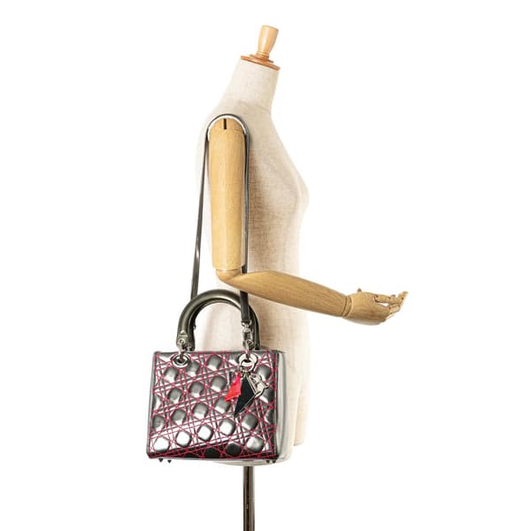 Pre-owned Dior Anselm Reyle Medium Metallic Lambskin Cannage Lady Dior Gray