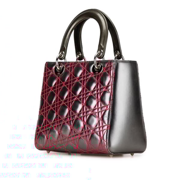 Pre-owned Dior Anselm Reyle Medium Metallic Lambskin Cannage Lady Dior Gray
