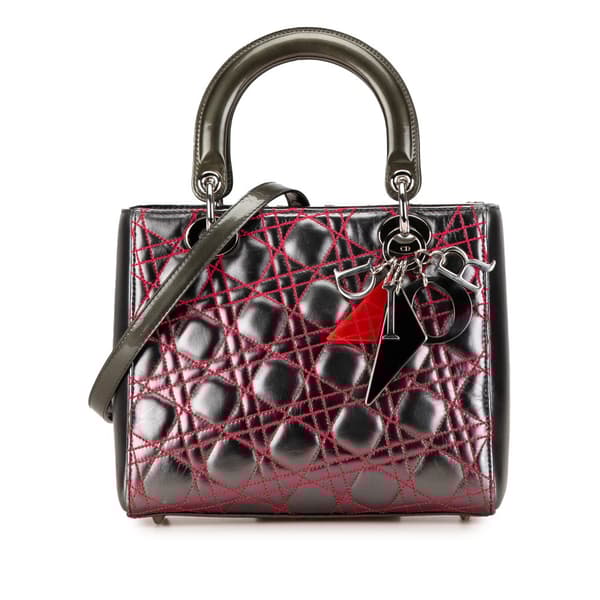 Pre-owned Dior Anselm Reyle Medium Metallic Lambskin Cannage Lady Dior Gray