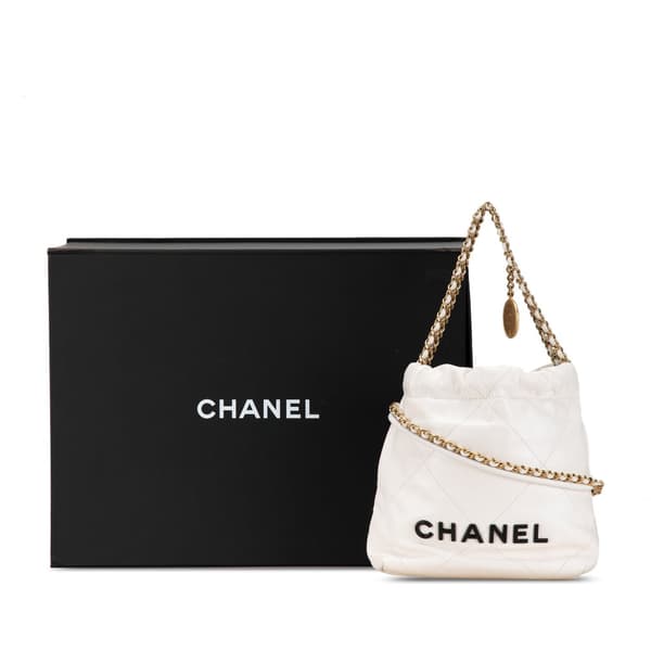 Pre-owned Chanel Mini Shiny Calfskin 22 Hobo White