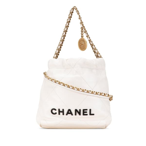 Pre-owned Chanel Mini Shiny Calfskin 22 Hobo White