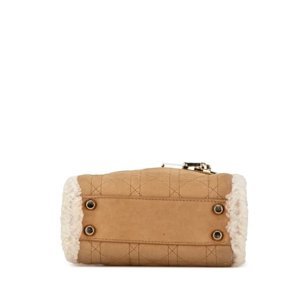 Pre-owned Dior Mini Suede Shearling Cannage Lady Dior Brown