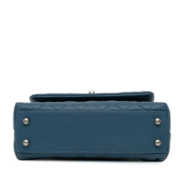 Pre-owned Chanel Mini Quilted Caviar Coco Top Handle Bag Blue