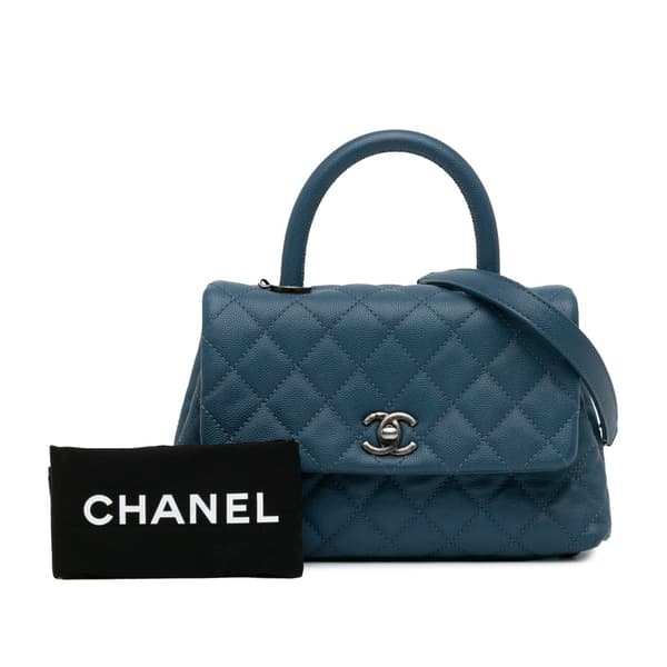 Pre-owned Chanel Mini Quilted Caviar Coco Top Handle Bag Blue