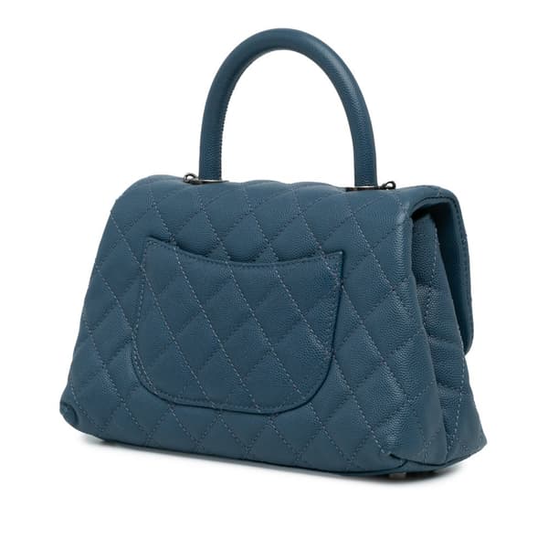 Pre-owned Chanel Mini Quilted Caviar Coco Top Handle Bag Blue