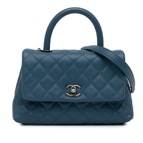 Pre-owned Chanel Mini Quilted Caviar Coco Top Handle Bag Blue