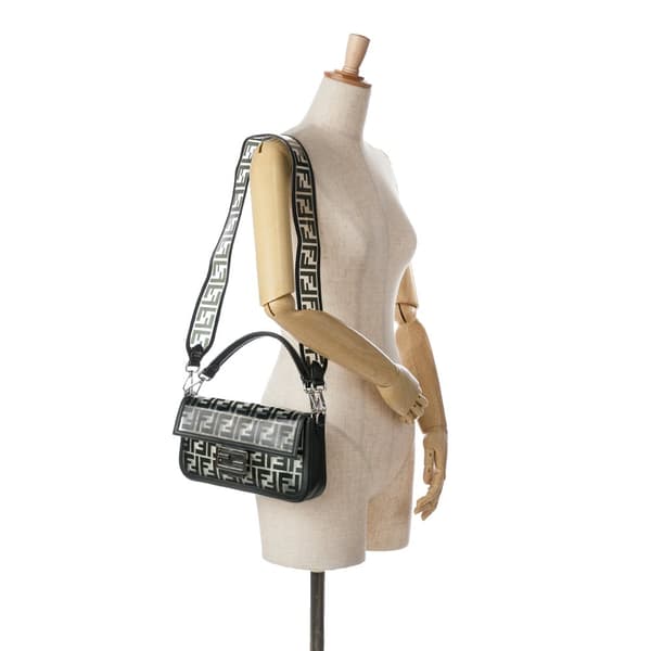 Pre-owned Fendi Medium Zucca PVC Baguette Satchel Black