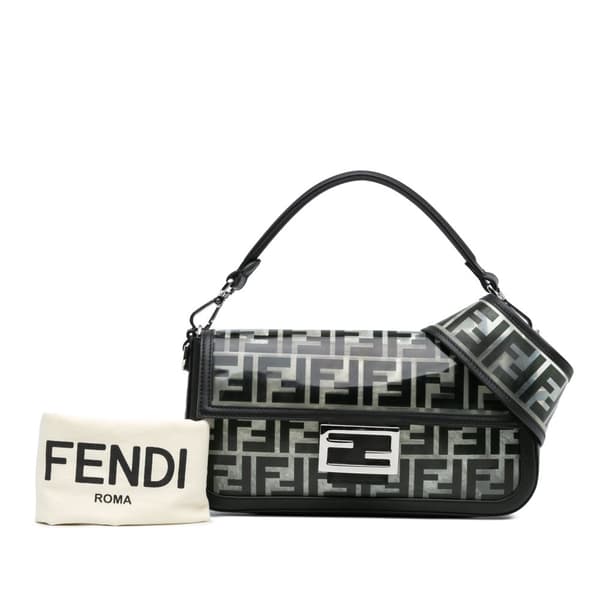 Pre-owned Fendi Medium Zucca PVC Baguette Satchel Black