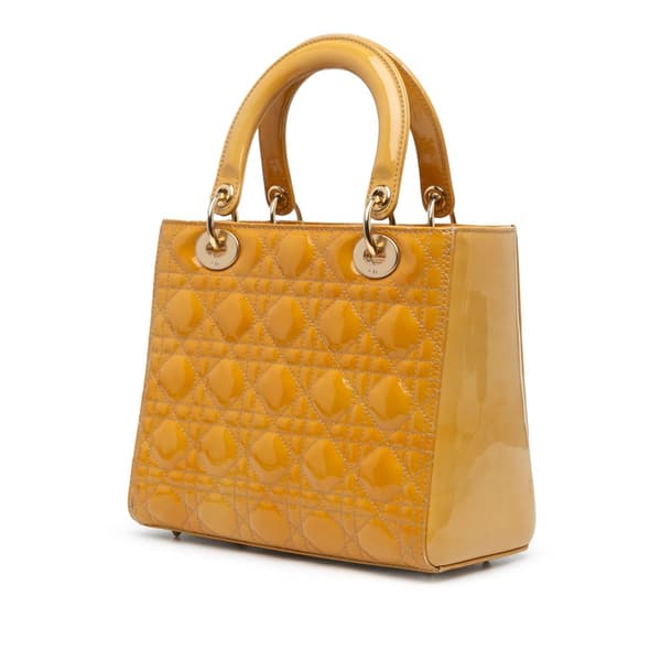 Pre-owned Dior Medium Patent Cannage Lady Dior Brown