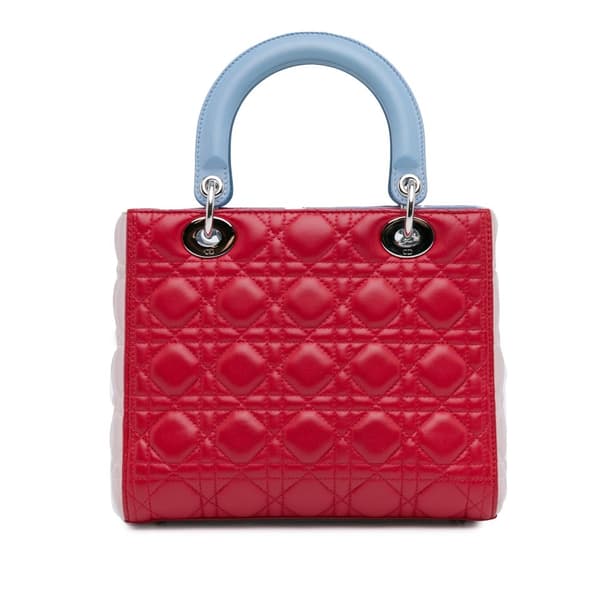 Pre-owned Dior Medium Tricolor Lambskin Cannage Lady Dior Red