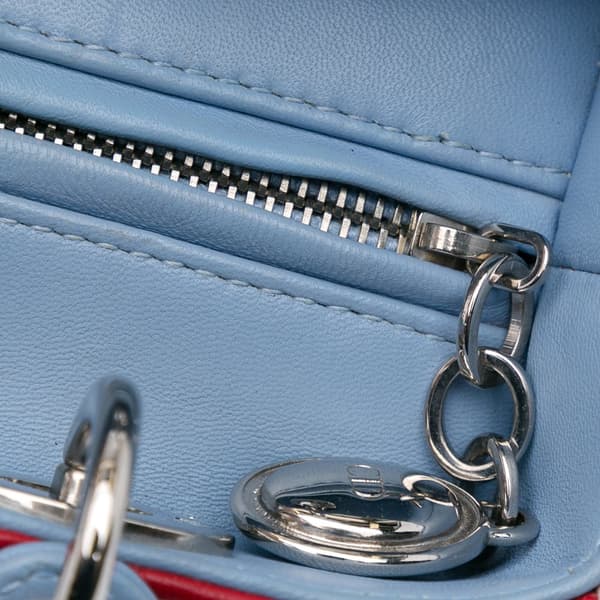 Pre-owned Dior Medium Tricolor Lambskin Cannage Lady Dior Red