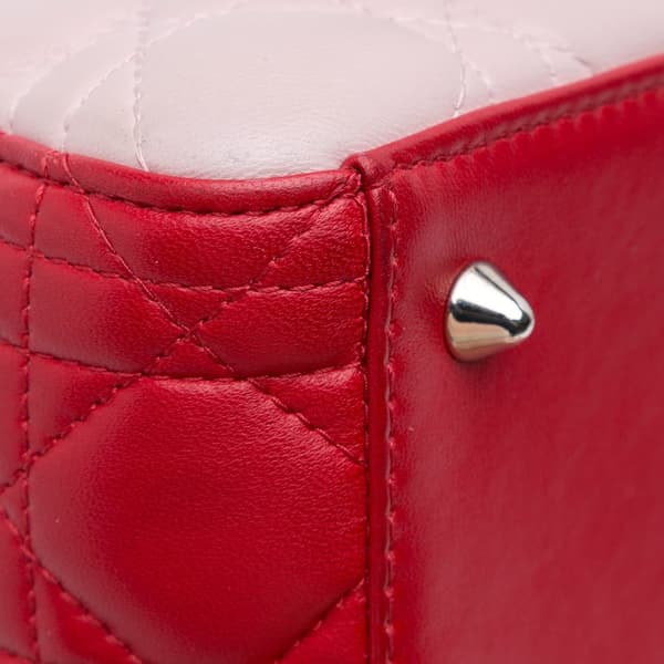 Pre-owned Dior Medium Tricolor Lambskin Cannage Lady Dior Red