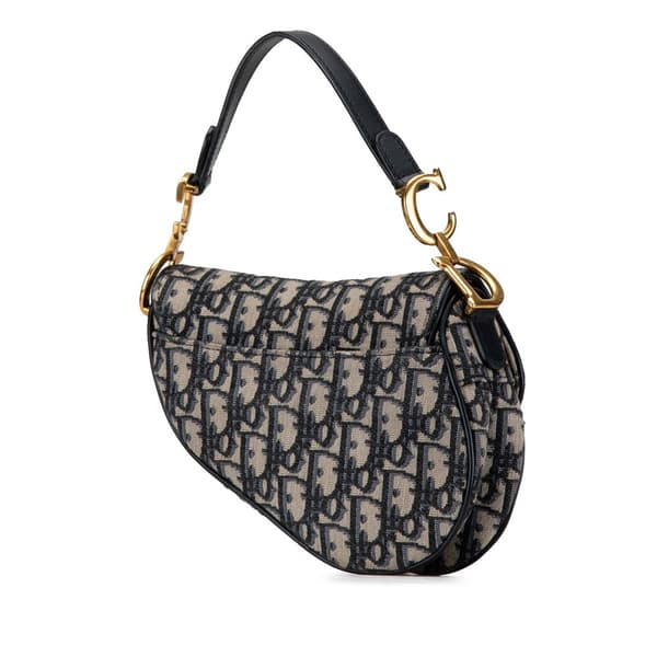 Pre-owned Dior Mini Oblique Canvas Saddle Bag Blue