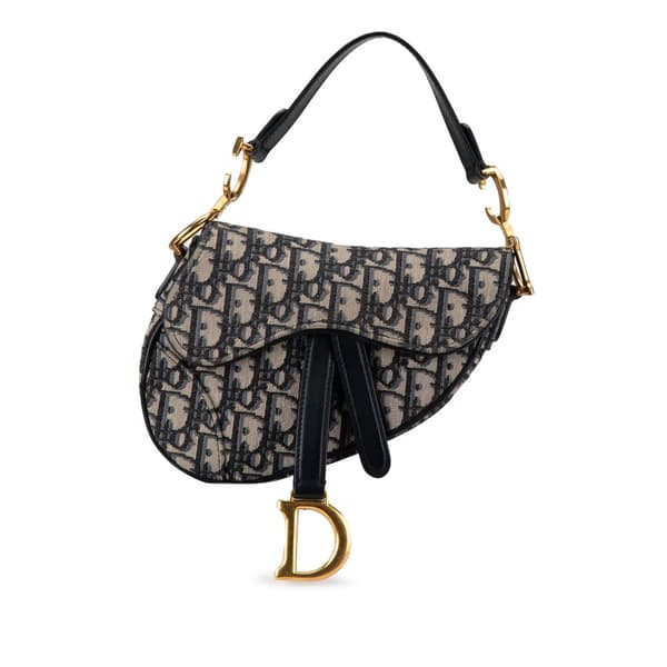 Pre-owned Dior Mini Oblique Canvas Saddle Bag Blue