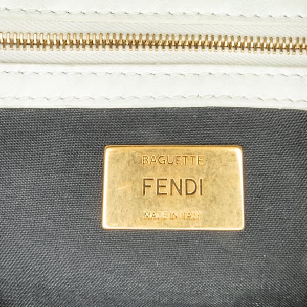Pre-owned Fendi Joshua Vides California Sky Medium Embossed Baguette Satchel White