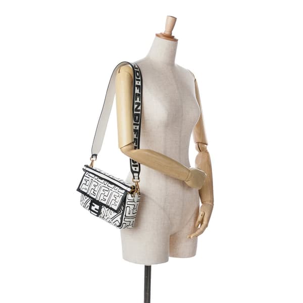 Pre-owned Fendi Joshua Vides California Sky Medium Embossed Baguette Satchel White