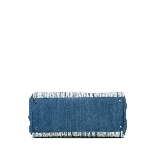 Pre-owned Chanel Large Fringed Denim Shopping Tote Blue