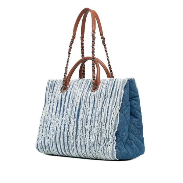 Pre-owned Chanel Large Fringed Denim Shopping Tote Blue
