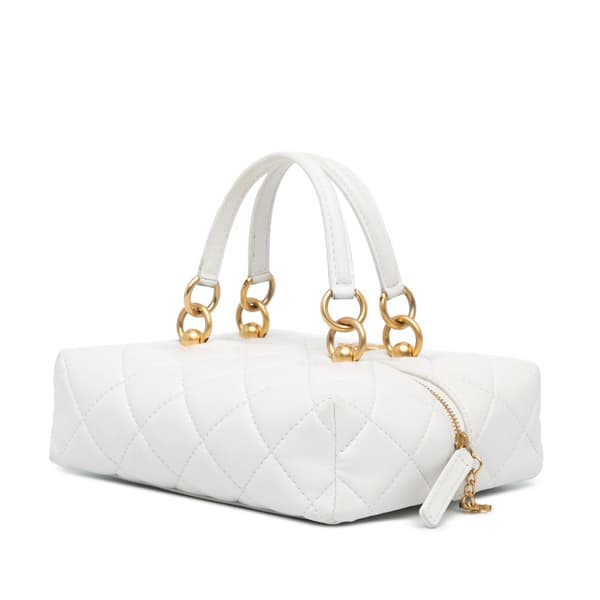 Pre-owned Chanel Métiers d'Art CC Quilted Lambskin Box with Top Handle Bag White
