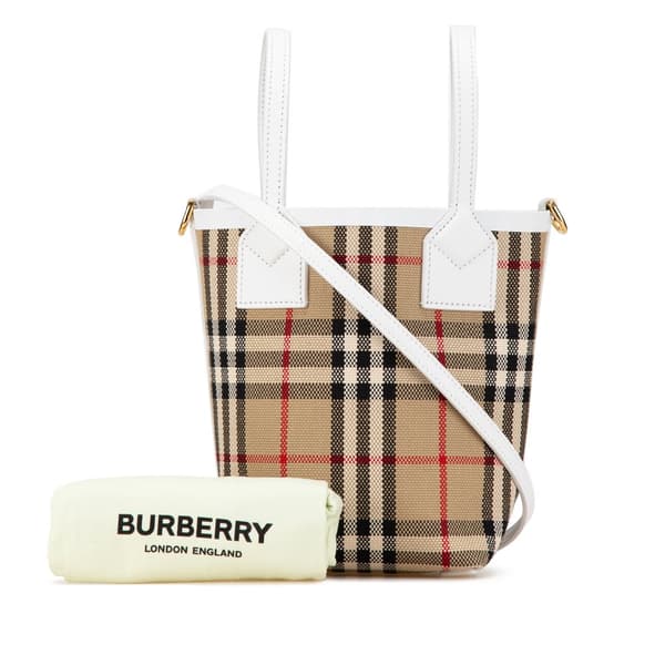 Pre-owned Burberry Mini House Check Canvas London Tote Brown