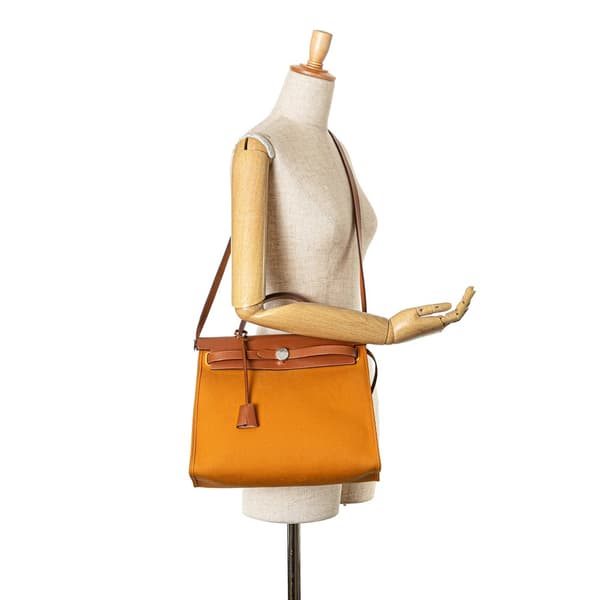 Pre-owned Hermès Toile Herbag Zip 31 Orange