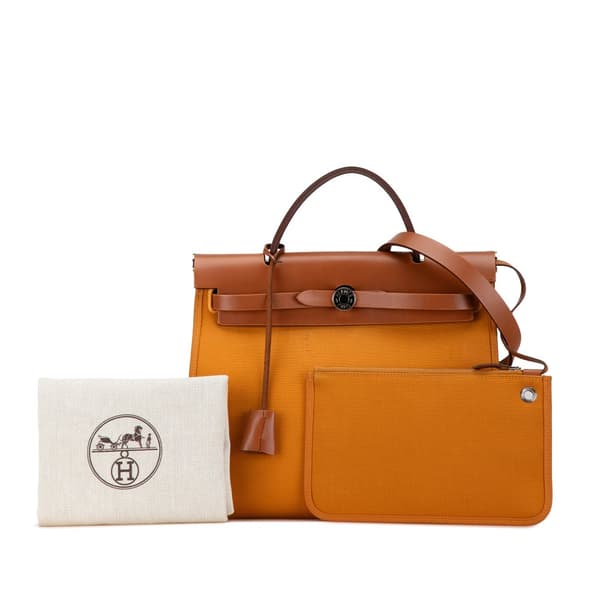 Pre-owned Hermès Toile Herbag Zip 31 Orange