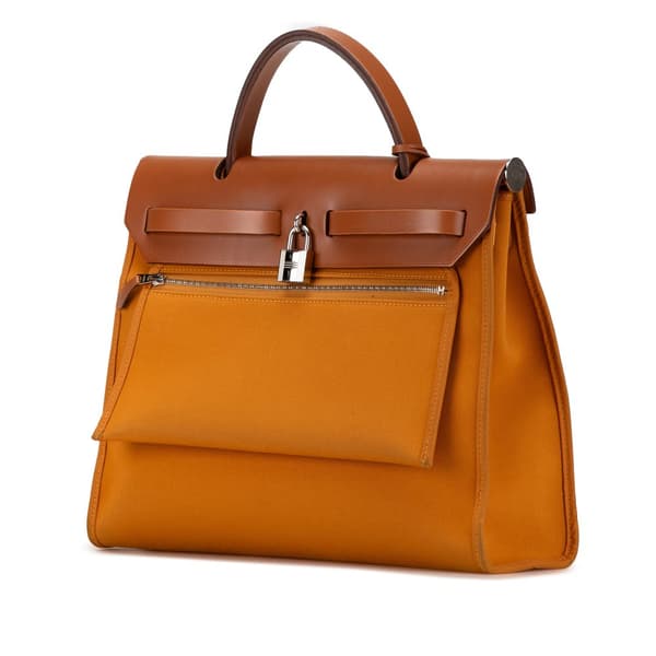 Pre-owned Hermès Toile Herbag Zip 31 Orange