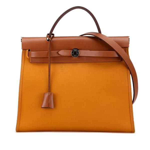 Pre-owned Hermès Toile Herbag Zip 31 Orange