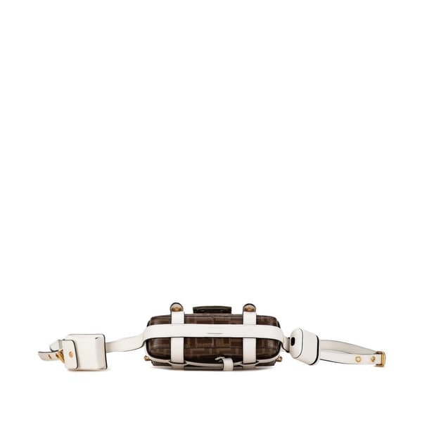 Pre-owned Fendi Mini Zucca Glazed Fabric Cage Baguette Satchel Brown