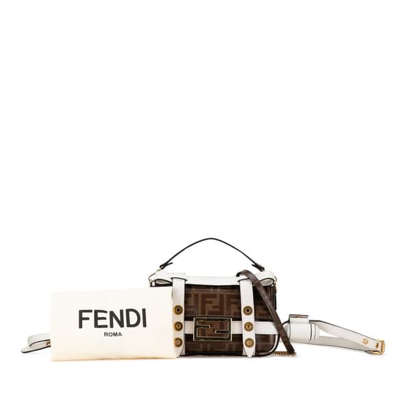 Pre-owned Fendi Mini Zucca Glazed Fabric Cage Baguette Satchel Brown