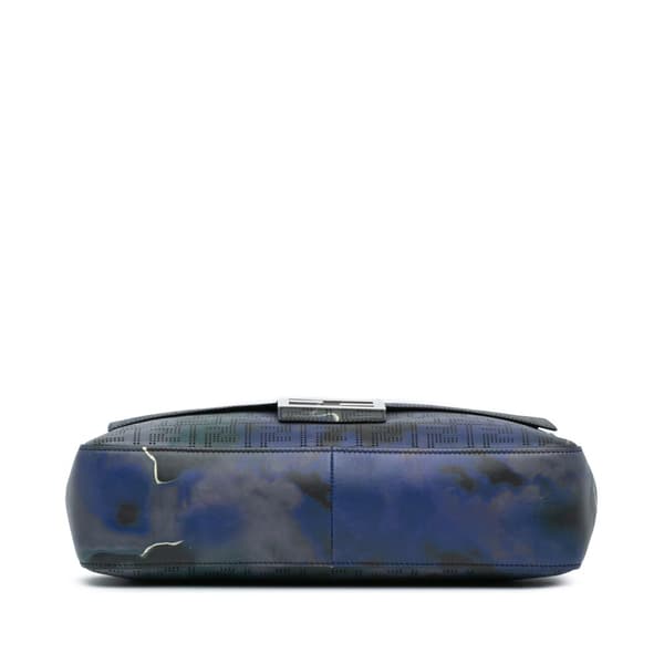 Pre-owned Fendi Large Zucca Perforated Leather Baguette Satchel Blue