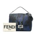 Miniatyrbilde 9 av 9: Pre-owned Fendi Large Zucca Perforated Leather Baguette Satchel Blue