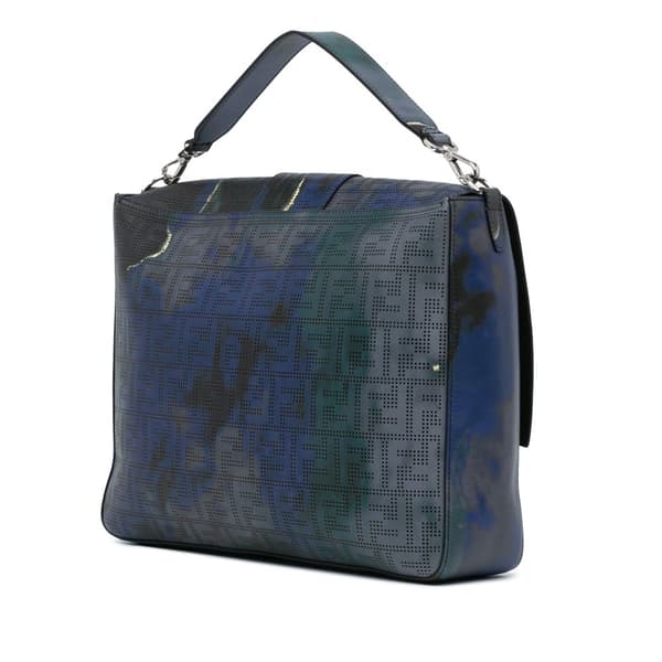 Pre-owned Fendi Large Zucca Perforated Leather Baguette Satchel Blue
